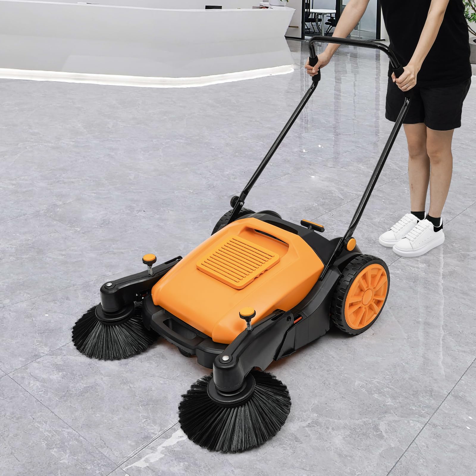 Faltbare Kehrmaschine, industrielle Push-Kehrmaschine, Fußboden-Kehrmaschine, Handschieber, Bodenkehrer für drinnen und draußen