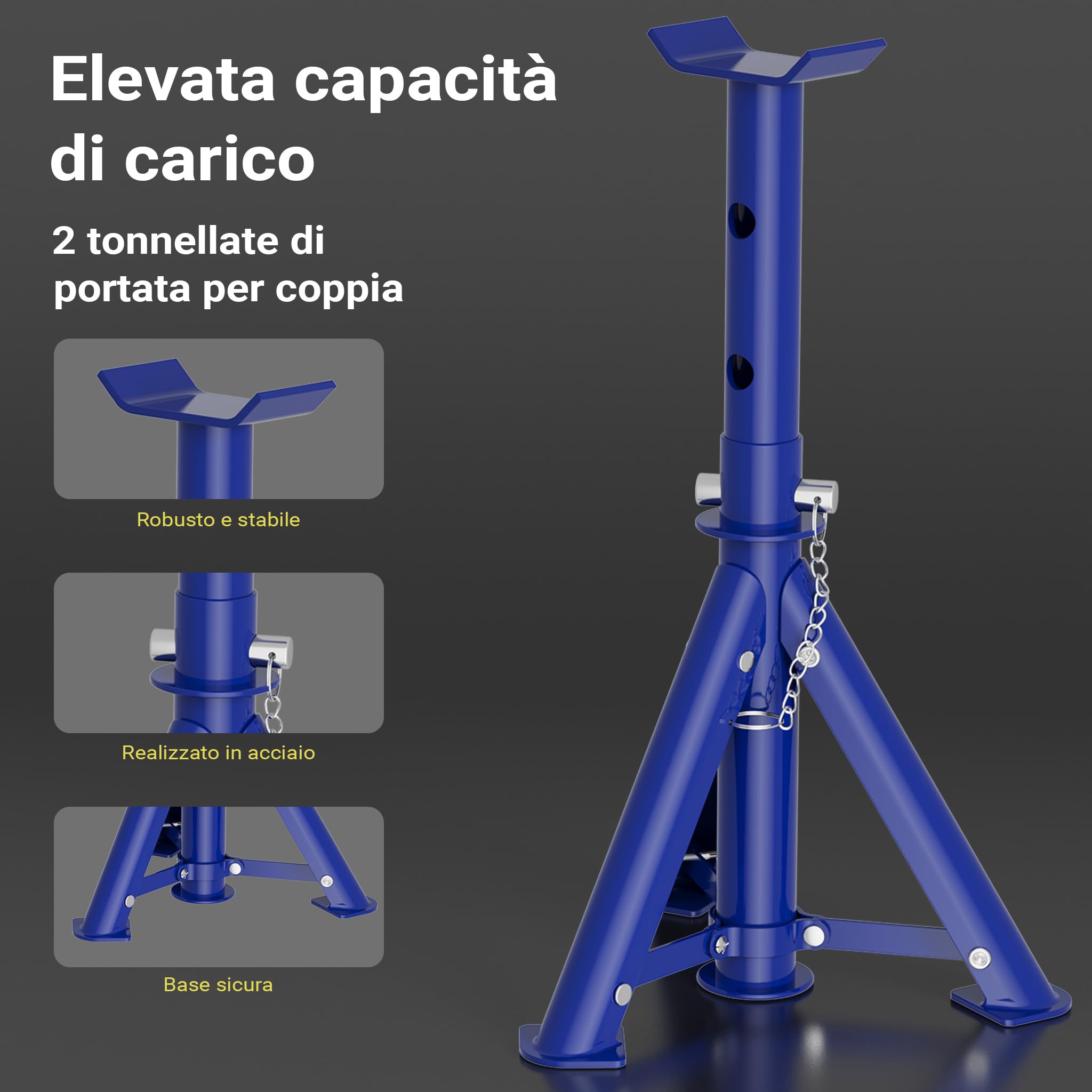 Wiltec set cric sollevatore + 2 cavalletti max 2t altezza regolabile