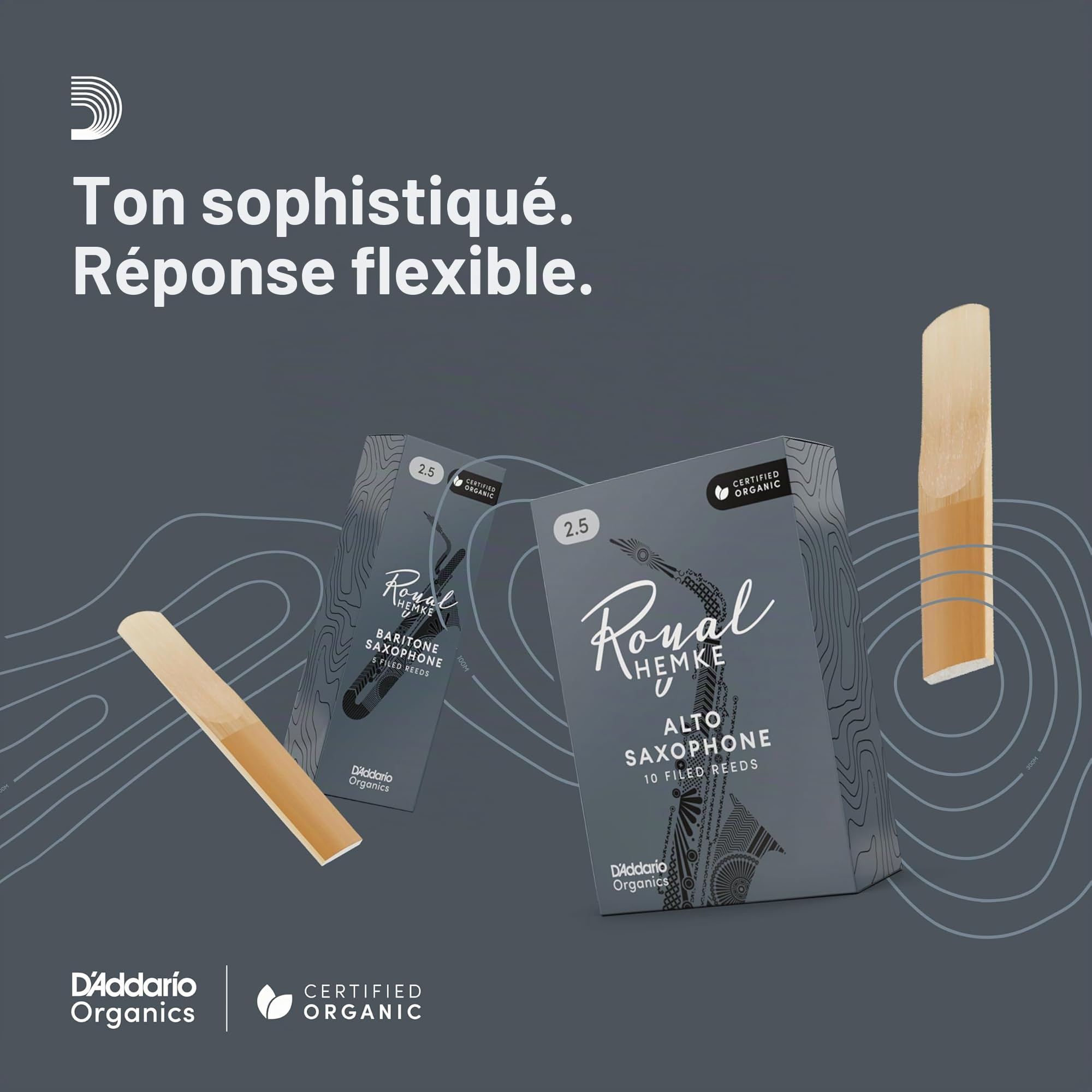 Rico Anches Hemke pour saxophone ténor, force 2.5, pack de 5
