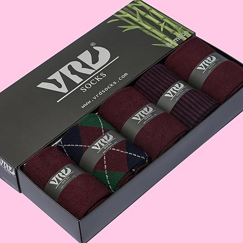 Miniatura 4 de VRD SOCKS Men's Bamboo Dress Socks, 5-Pack of Assorted Patterned Mid Calf Socks for Men, Mens Crew Socks, Men Socks Size 8-13
