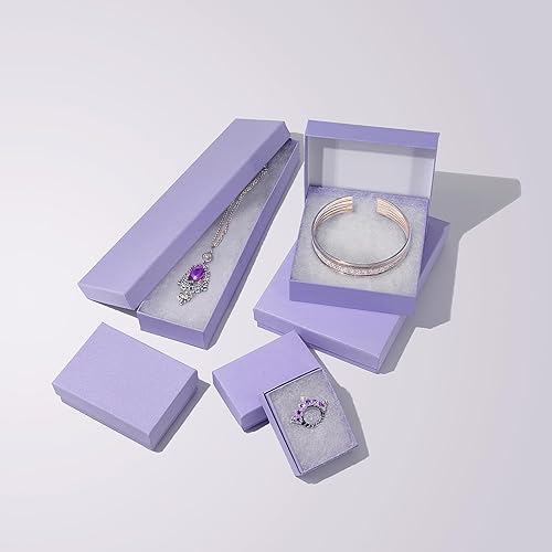 Miniatura 4 de The Display Guys - Paquete de 100 cajas de joyería de papel kraft rellenas de algodón #21 - Fucsia neón (2 58 x 1 58 x 1 pulgadas)