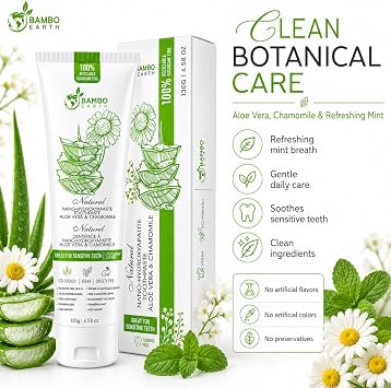 Natural Fluoride Free Toothpaste - Nano Hydroxyapatite, Remineralizing, Sensitive Teeth, Whitening & Zero Waste Tube - Dentist Recommended for Adult & Kids Oral Aloe Vera & Chamomile (Single, Aloe)