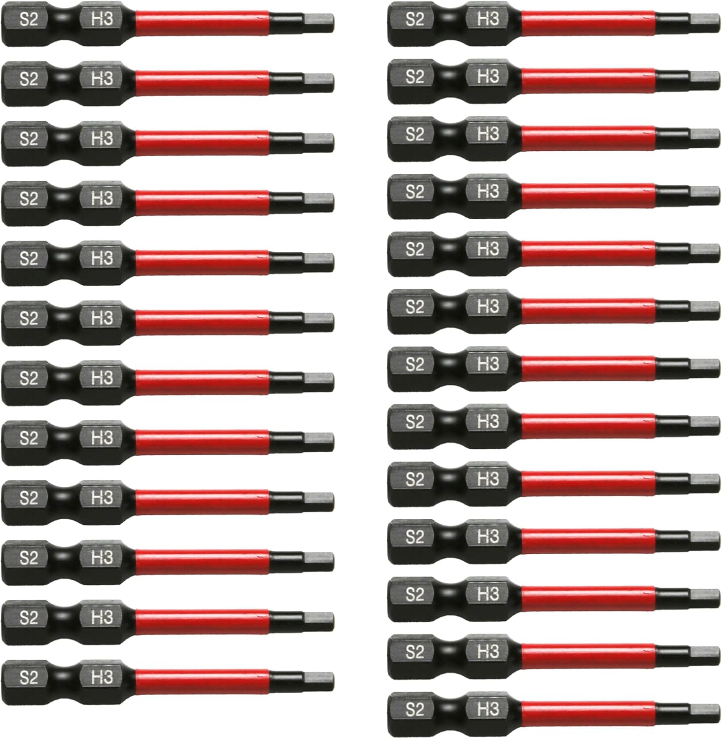 TMAX 25 pc H3 H-3mm Hex Head Allen Wrench Black High Torque Impact Screwdriver Insert Bits Set S2 Steel Torsion Resistant, 2 Inch Long, 1/4 Inch Hex Shank with Quick Release Slot