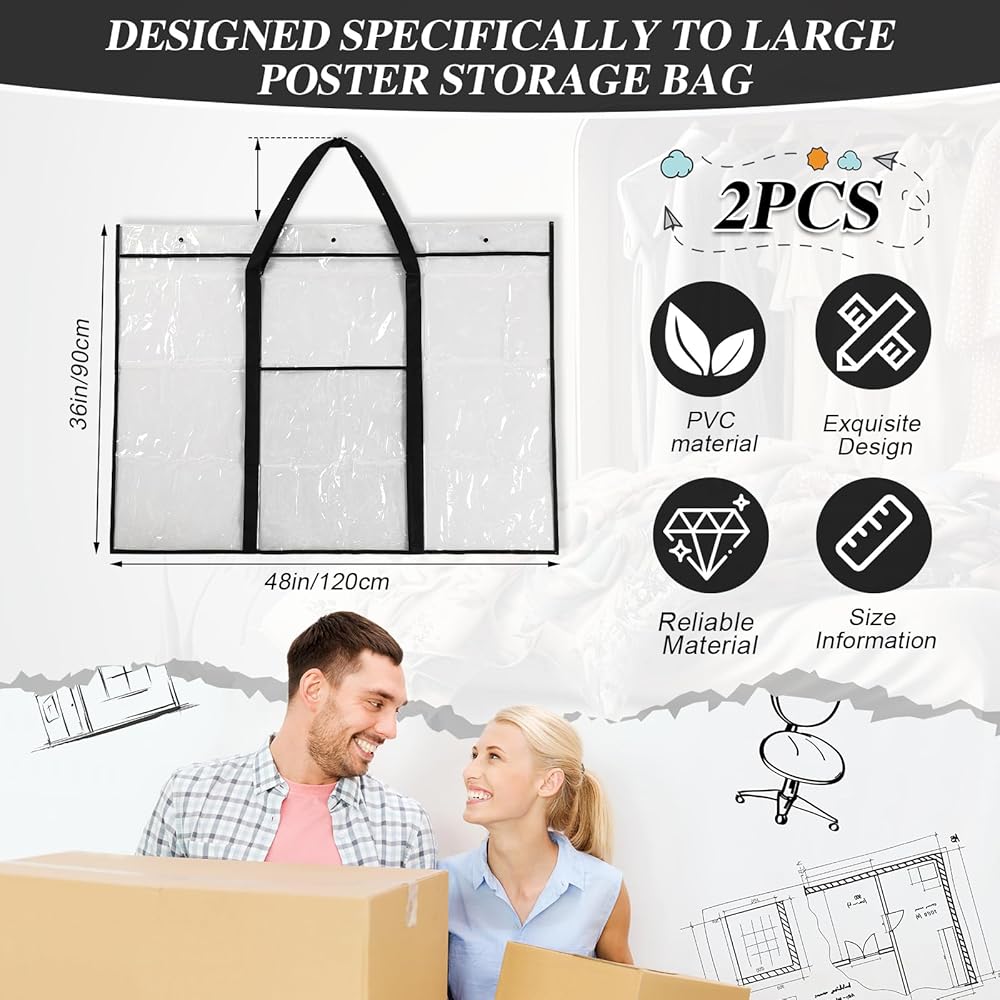 Windyun 2 Pack Large Poster Storage Bag 48" x 36" Bulletin Board