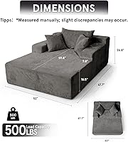 Vista 2 de Sytopia - Silla reposera con reposabrazos, sofá cama extragrande con 3 almohadas, cómodo sofá sin huesos, silla de lectura para dormir para sala