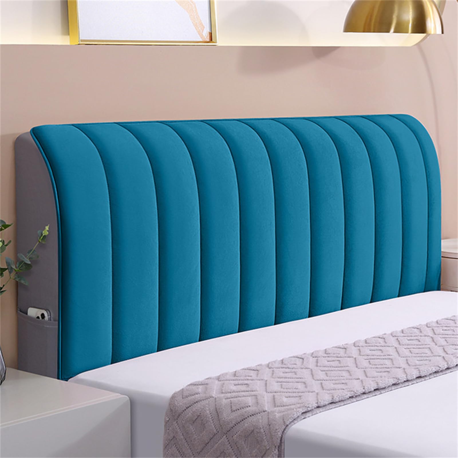 Elástica Funda para Cabecero de Cama,Cabecera Esponjoso Terciopelo, Todo Incluido Prueba de Polvo Cabecero, Protector de Cabecero Cama para Decoración Dormitorio (150cm,Azul)