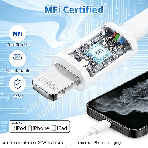 Miniatura 2 de Ximytec Cable USB C a Lightning [certificado MFi] Paquete de 3 cables de carga de iPhone de 10 pies, tipo C, cable de carga rápida compatible con