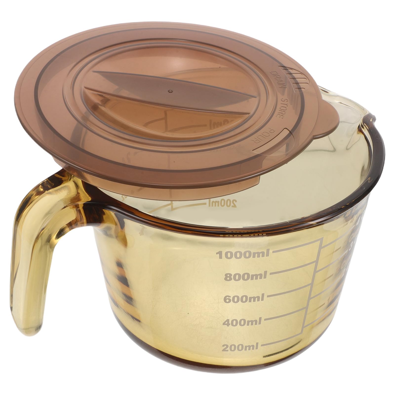 Vaso Medidor de Vidrio de 1000ml con Tapa y Vertedor para Repostería | Graduación Visible, Protección de Frescura, Fácil Limpieza, Color Amarillo, Uso en Cocina y Horneado