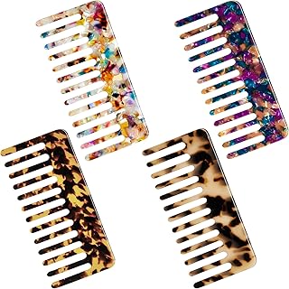 4 Pieces Hair Combs for Women Wide Tooth Comb for Curly Long Hair Detangling Comb for Natural Black Hair Leopard Pocket Co...