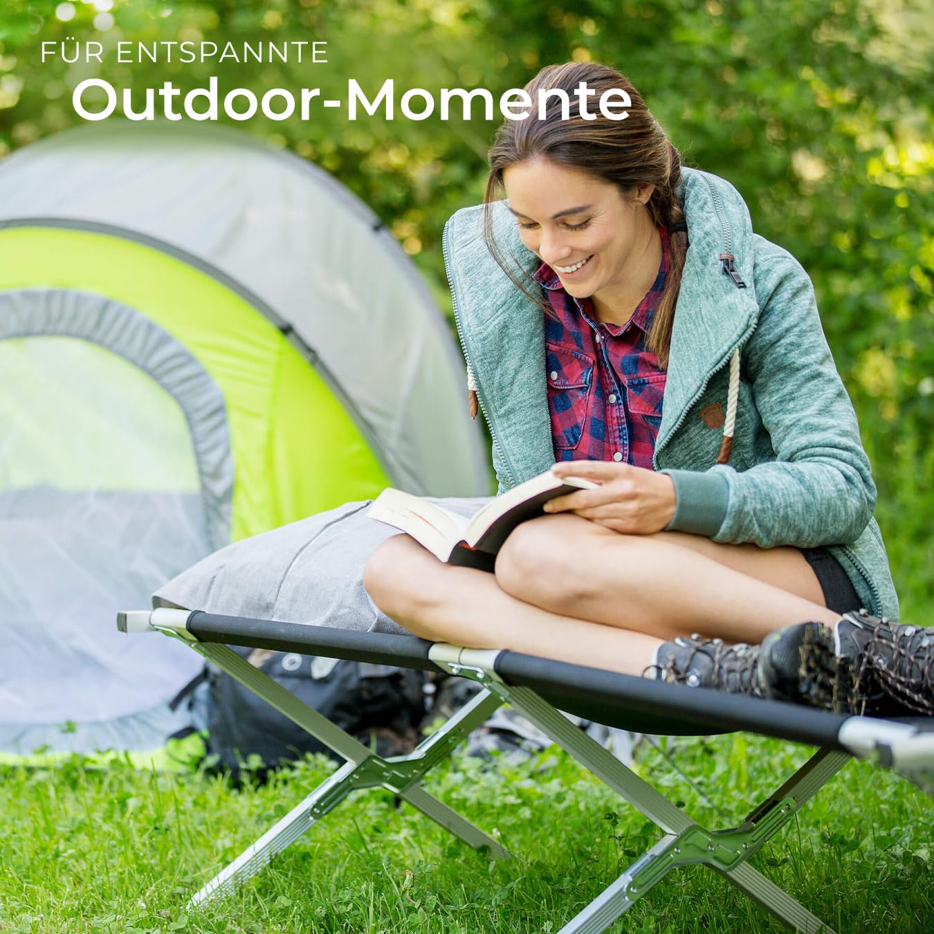 tectake® XL Alu Feldbett klappbar mit Transporttasche, Campingbett, Campingliege faltbar leicht, Camping Bett belastbar bis 150 kg, Zeltbett, Camping Bed, Feldbett, 190 x 70 x 45 cm - schwarz, 2er Set