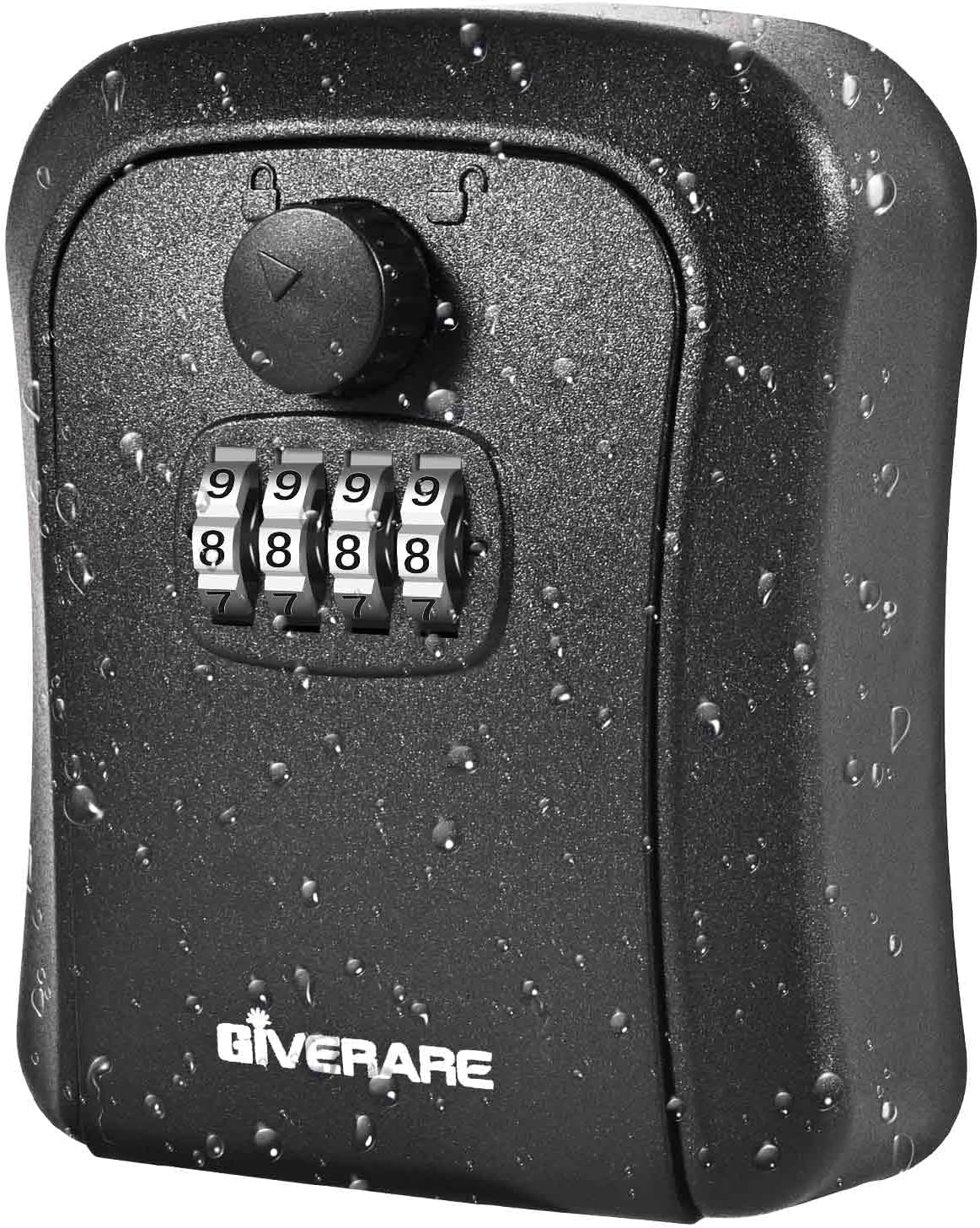 GIVERARE Key Lock Box, Wall Mount 4 Digits Combination Lockbox Outside, Waterproof Outdoor Key Hider for House Key, Resettable Safe Security Password Box with Mounting Kit-Black