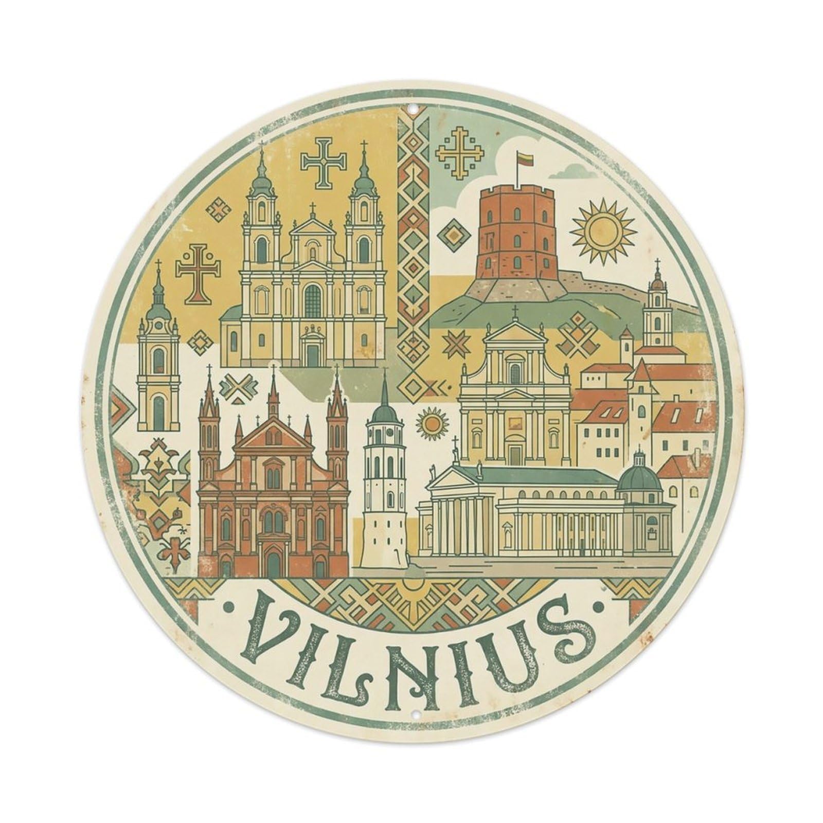 Vintage Travel Lithuania Vilnius Metal Tin Sign