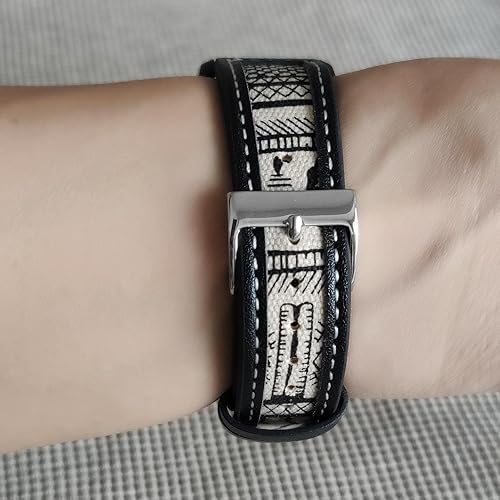 Miniatura 6 de Abanen Correa de reloj de cuero de mezclilla para Samsung Galaxy Watch 7Galaxy Watch 6, correa de tela de lona de 0.787 pulgadas con forro de piel