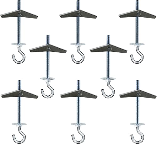 Alovexiong Paquete de 8 ganchos de techo de placas de yeso de acero al carbono, pernos de ala de palanca de resorte, instalación de techo de pared,