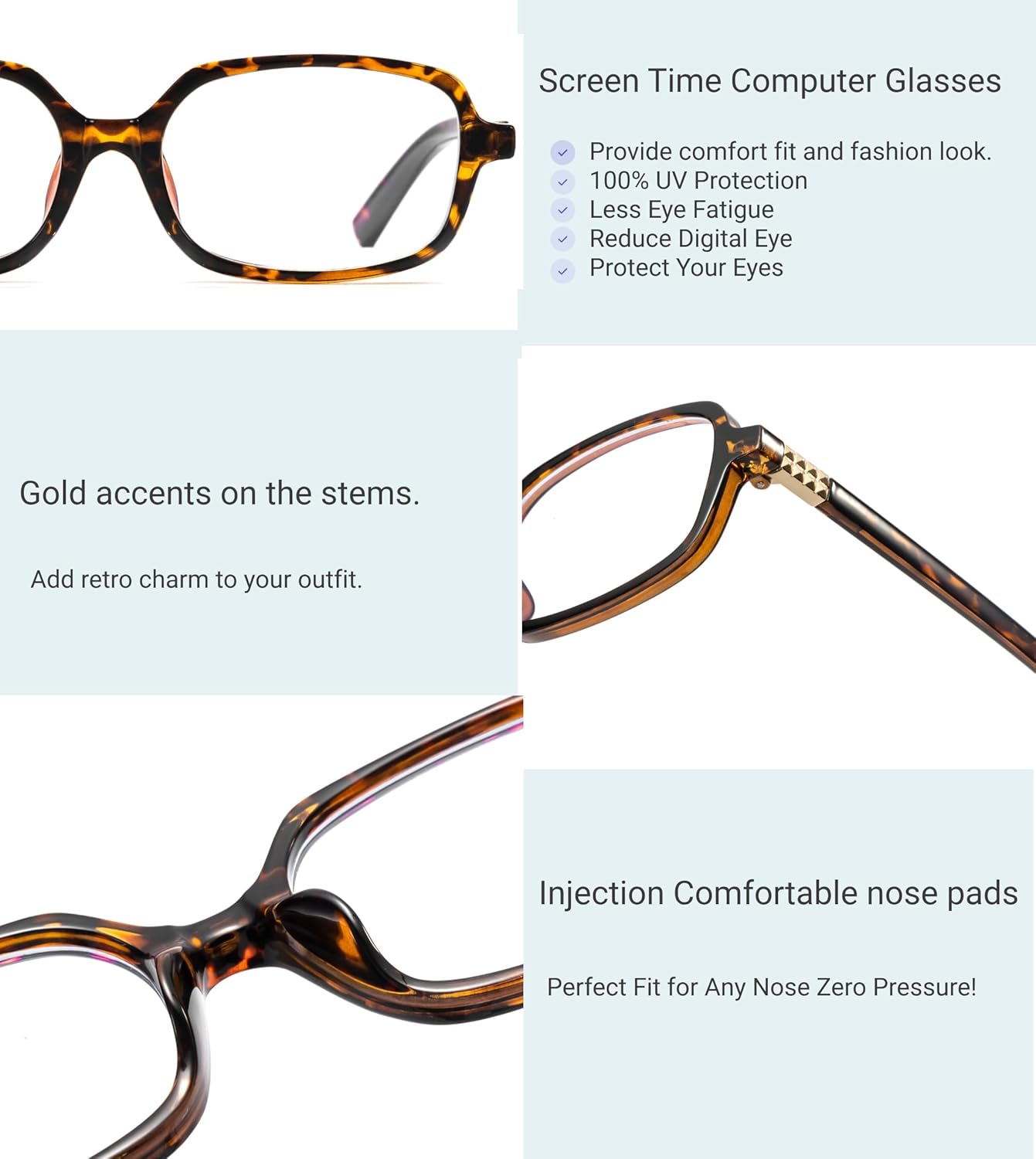 Retro Rectangle Blue Light Blocking Glasses for Women 90s Fake Eyeglasses Y2K Fashion Computer Glasses Tortoise Frame - Image 5