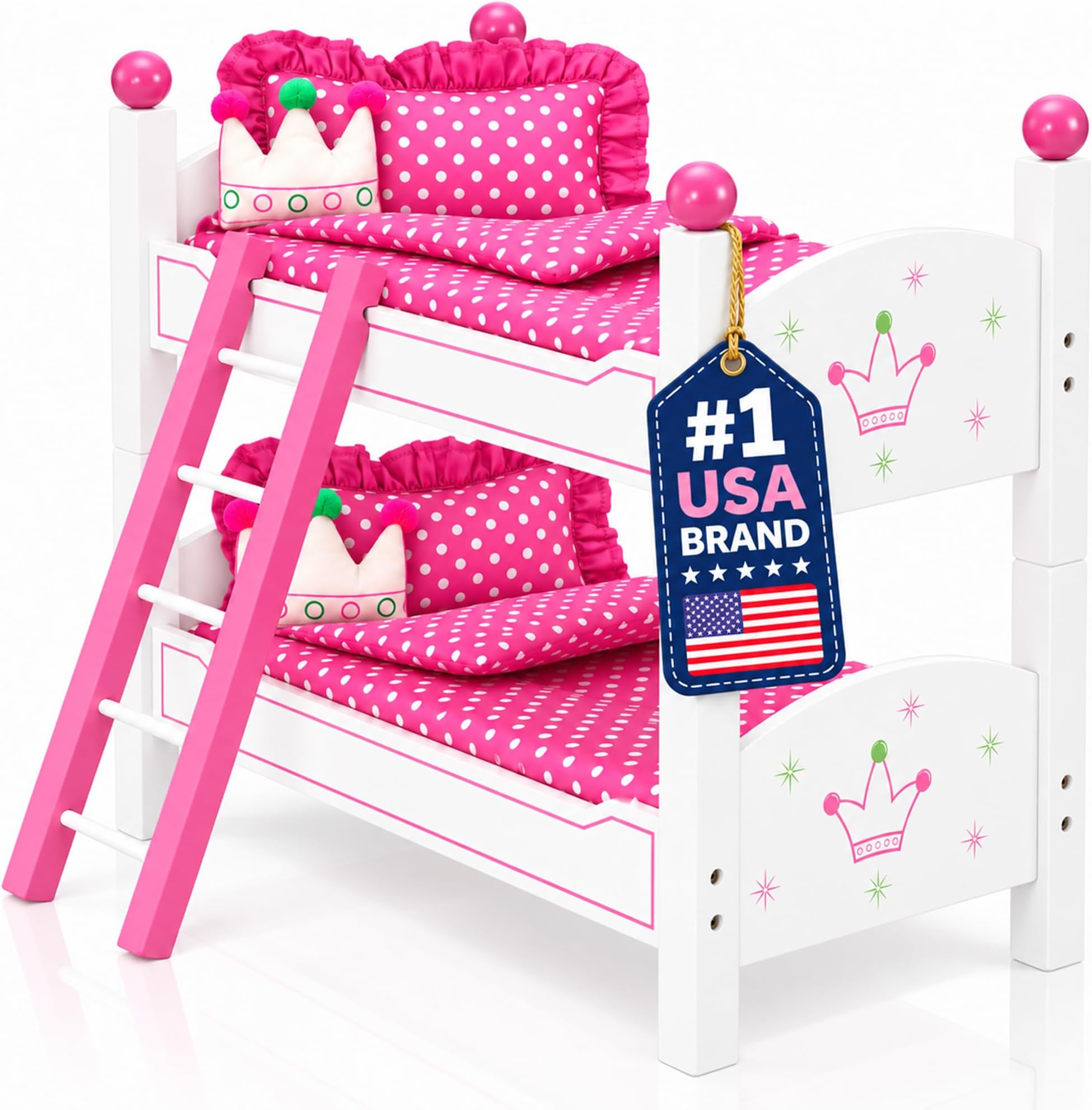 Emily Rose 18 Inch Doll Twin White Bunk Bed Set with Pink Bedding & Ladder