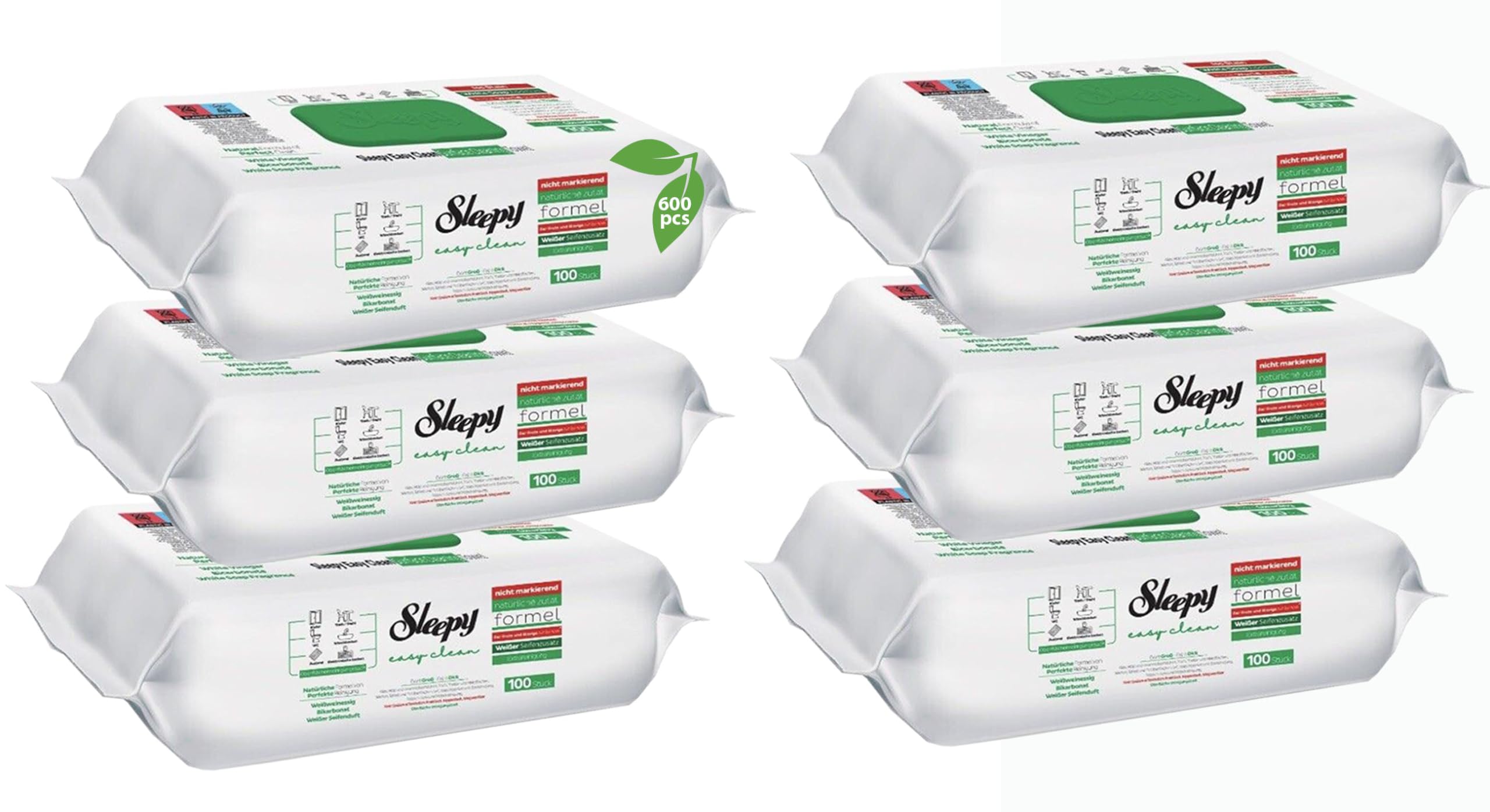 Sleepy Lot de 100 chiffons de nettoyage extra larges et résistants, antibactériens, végétaliens (parfum savon blanc)