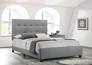 Cama de Matrimonio Emily con Colchón 135x190cm - Elegante y Cómoda, Color Gris