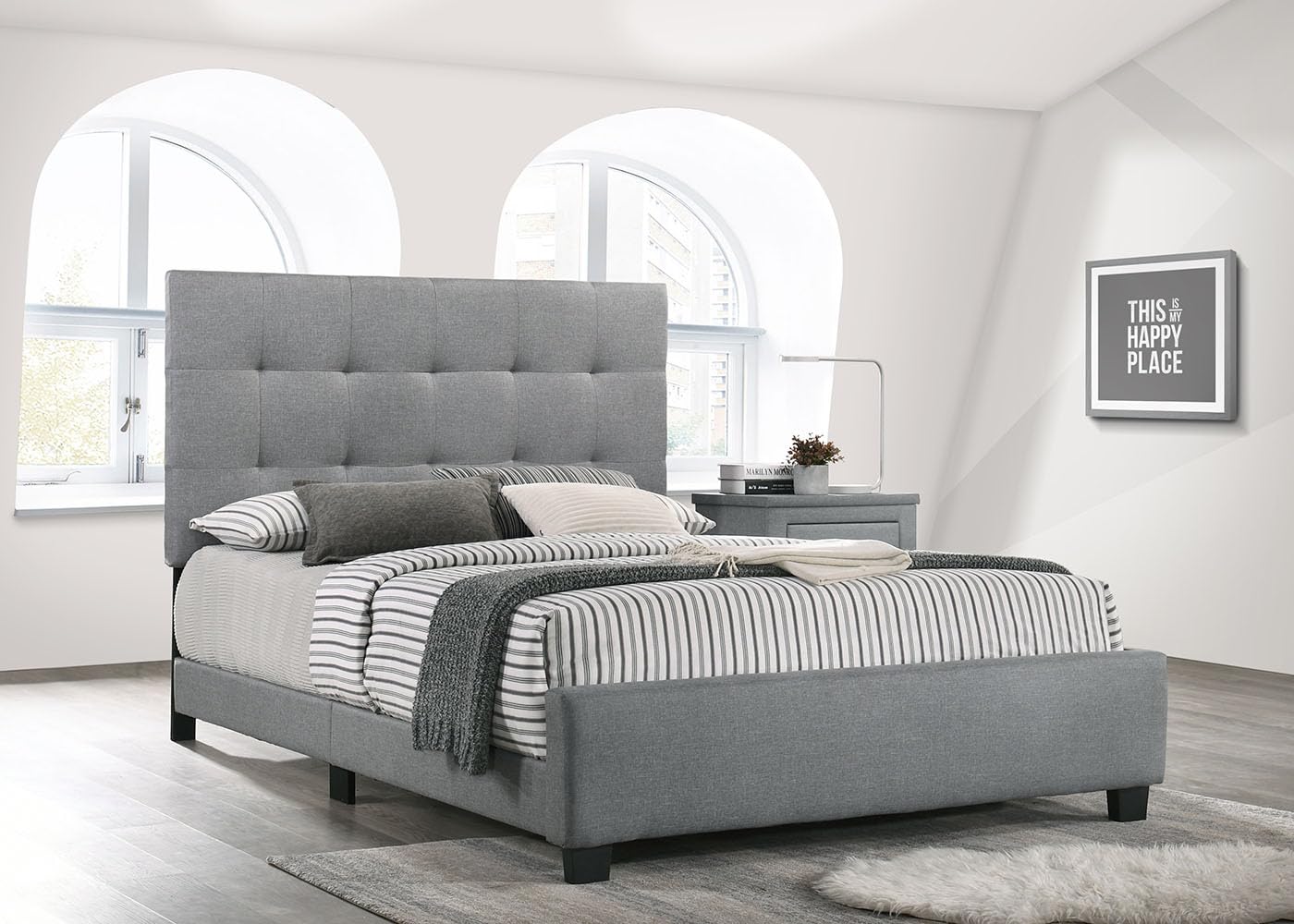 Cama de Matrimonio Emily con Colchón 135x190cm - Elegante y Cómoda, Color Gris