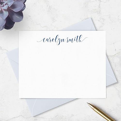 Miniatura 12 de Tarjetas de notas estacionarias personalizadas y sobres para mujeres con nombre en letra minúscula, elige colores de tinta y sobre