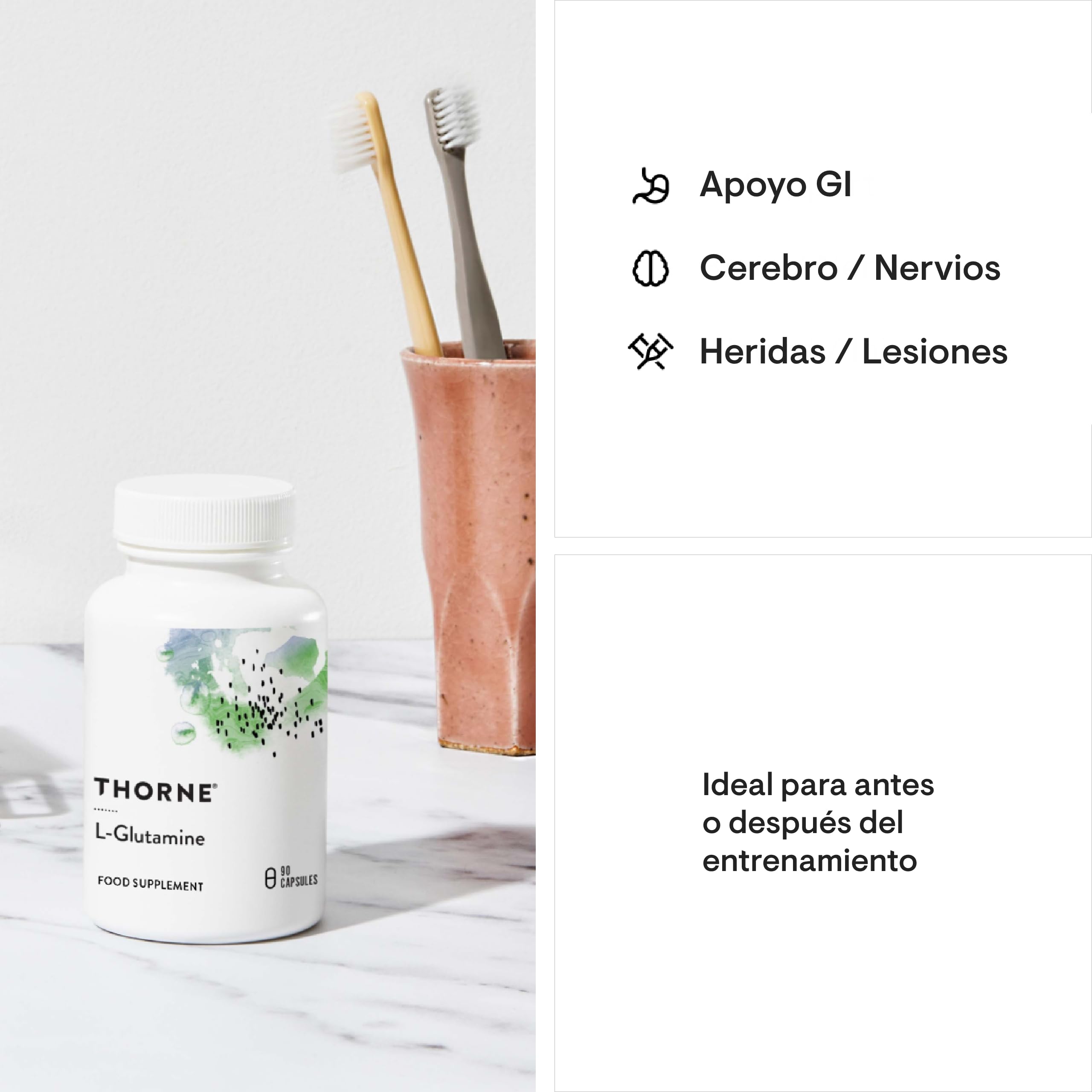 Thorne L-Glutamine - Suplemento de Aminoácidos para la Salud Gastrointestinal y la Función Inmunitaria - 90 Cápsulas