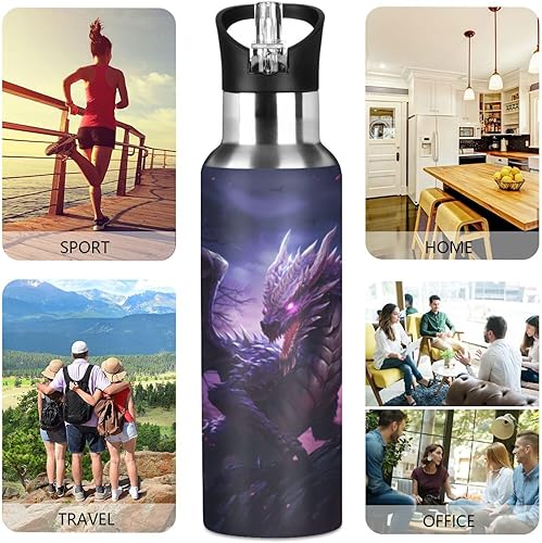 Vista 24 de Botella de agua amarilla para niños y niños, con aislamiento de acero inoxidable, para agua fría y caliente, con tapa con pajilla, para deportes