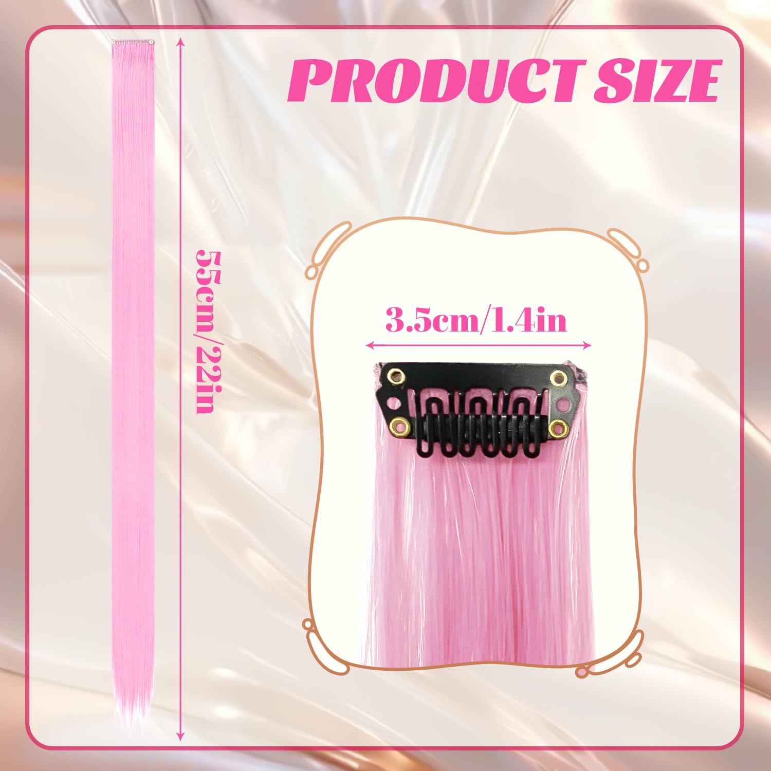10 Pcs Pink Hair Extensions, Light Pink, 22 tum - Image 2