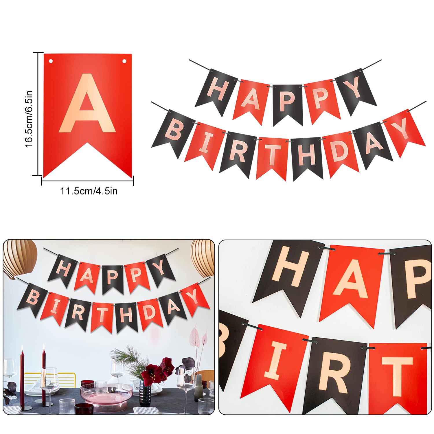 HTN - Palloncini Di Buon Compleanno, Palloncini Di Banner In Alluminio Per Decorazioni Per Feste Di Compleanno Nero Rosso 8199615824735