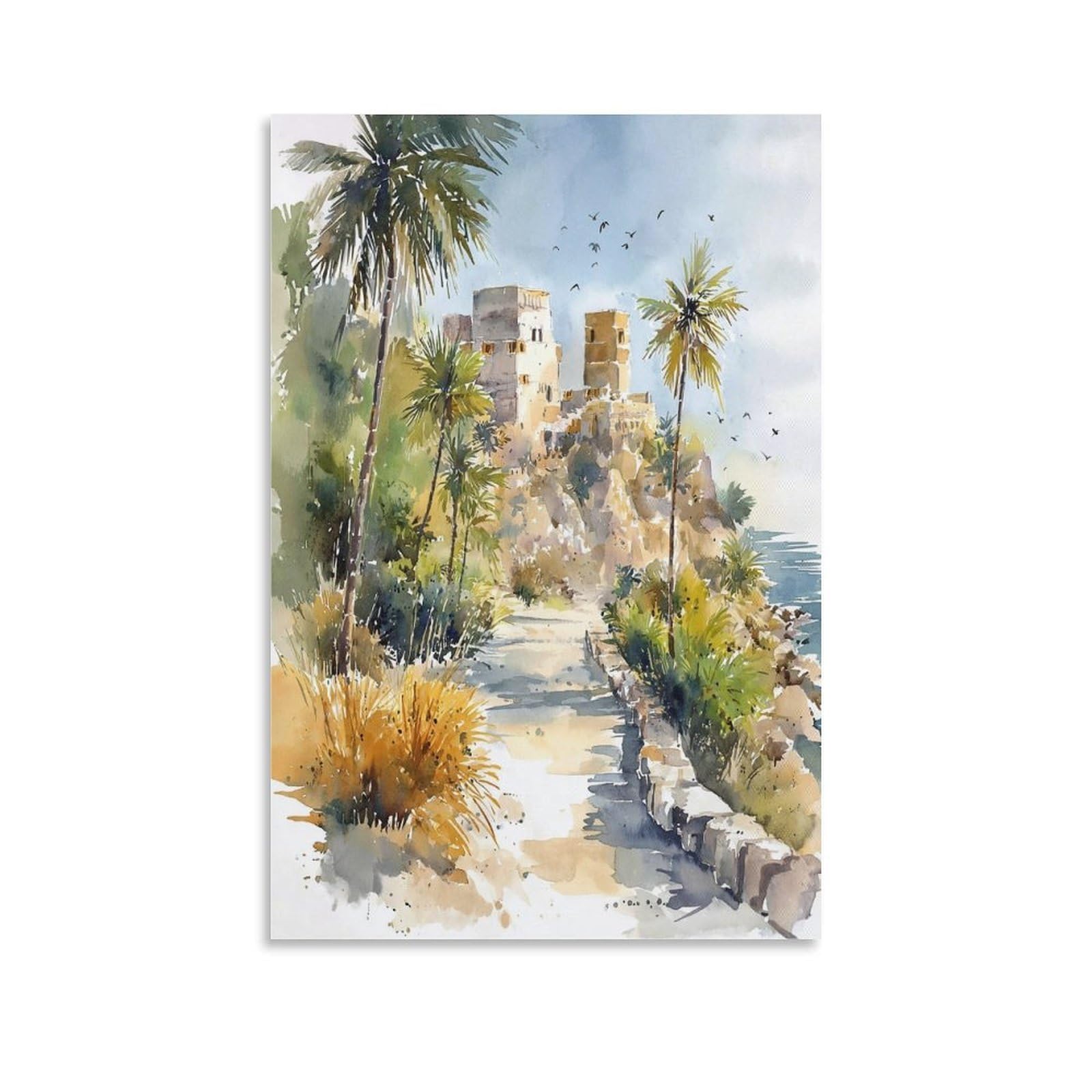 LCYNNH Tulum Beach Watercolor 24x36inch(60x90cm) Vintage Travel Poster Watercolor Canvas Art