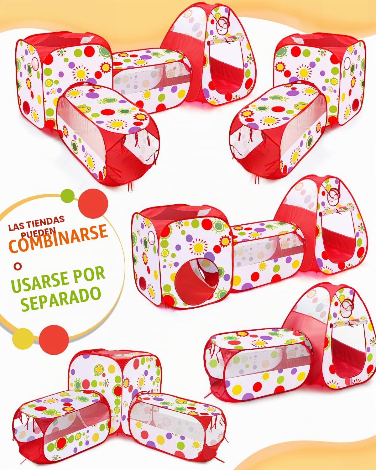 MAIKEHIGH Tunel de Juego Infantil, 4 en 1 Pop Up Tienda Campaña | Plegable Piscina Bolas Bebe Parque Jardín Exterior Interior Juguetes Niños Niñas Regalos