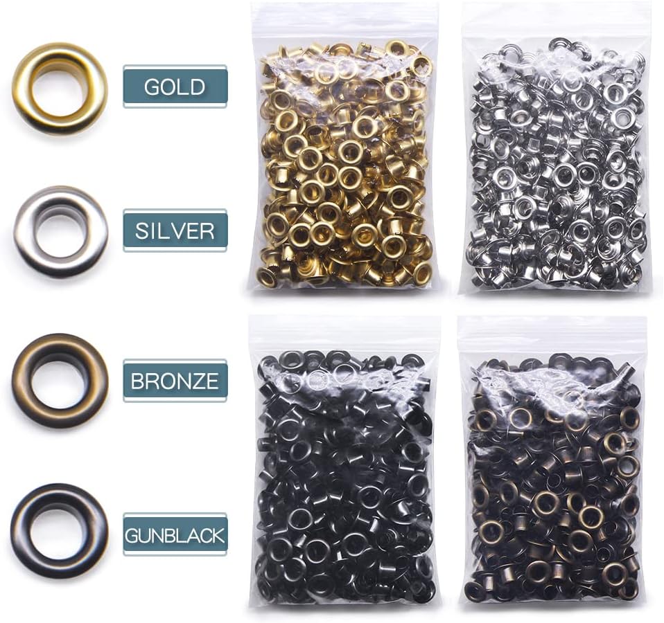 SEMINI Grommet Kit 800 Sets 3.5mm Gronmets Eyelets with 3 Pieces Install Tool Kit, 4 Colors