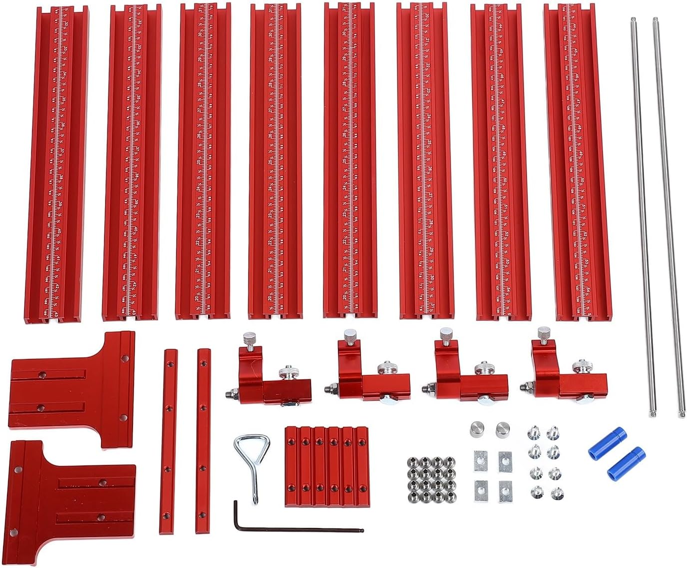Saw Guide Rail Woodworking Track Kit Universal Parallel Cutting Tool with Clear Scale High Precision for Carpentry DIY Projects Aluminium Alloy Red 1200mm 4PCS