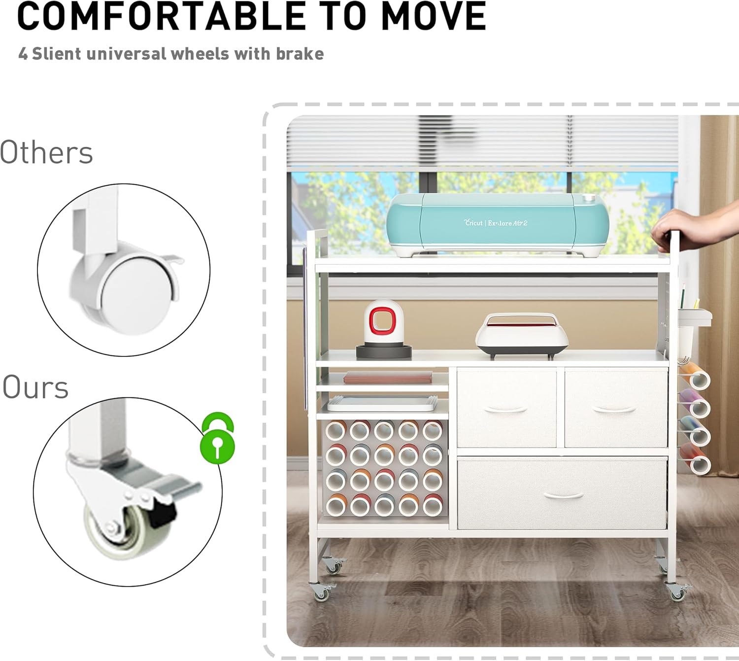 PUNLUXU Organizers and Storage Compatible with Cricut Machines - Vinyl Roll Holder, DIY Pegboard with Accessories Organizer, Rolling Craft Table with Storage Cabinet Workstation PU-04 Patent Protected