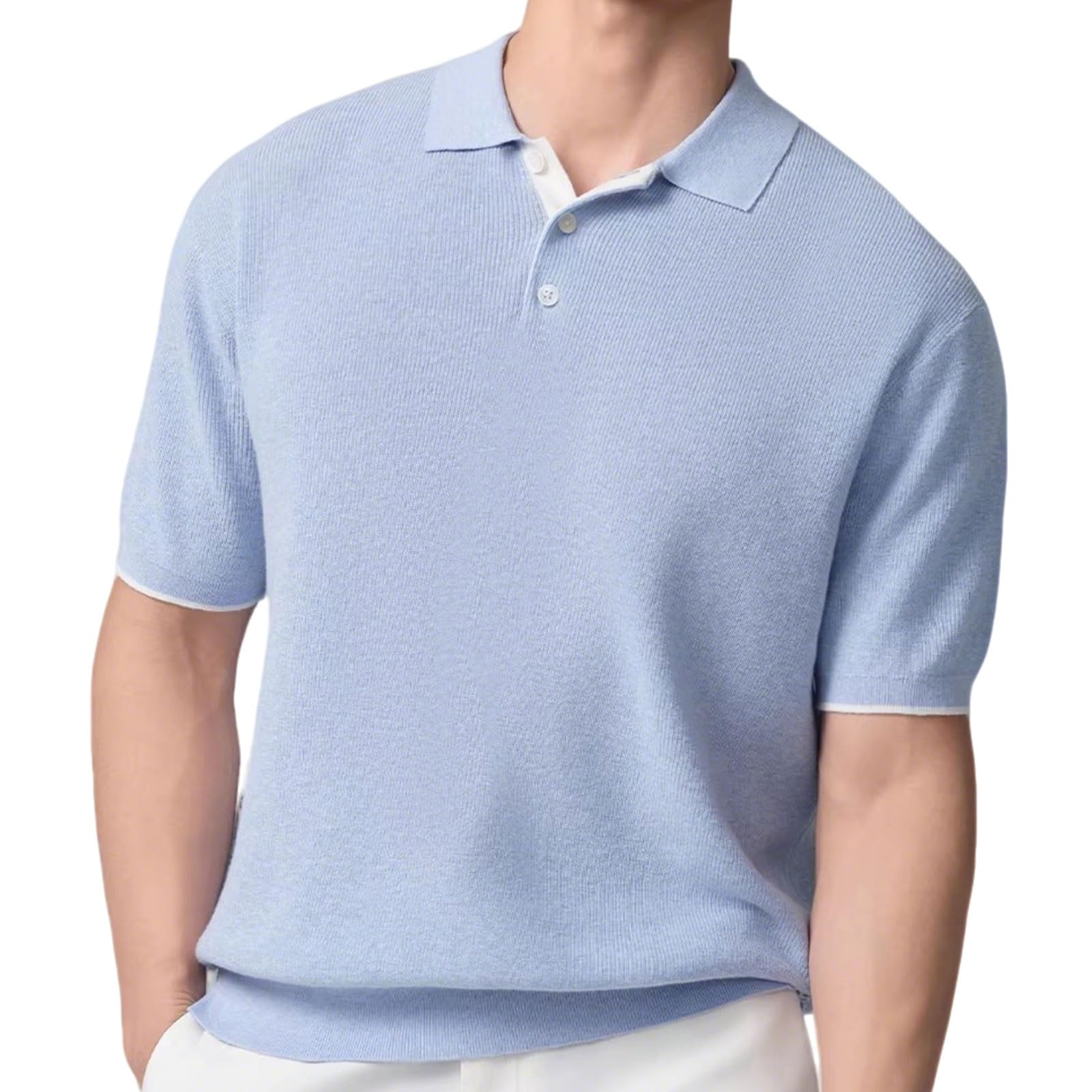 Polo De Punto Transpirable De Manga Corta, Top Suave con Cuello De 3 Botones, para El Trabajo