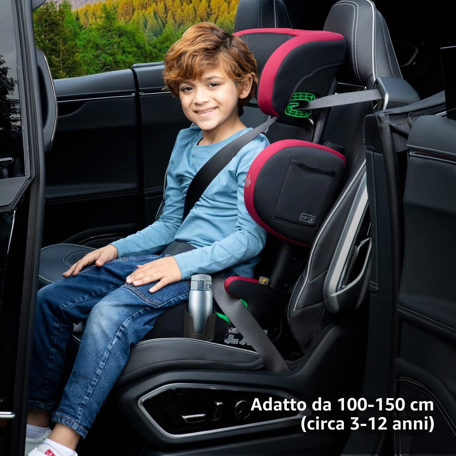 globalkids Seggiolino auto per bambini da 15 a 36 kg, seggiolino auto con Isofix, i-Size R129, rialzo seggiolino per bambini, da 3,5 a 12 anni (da 100 a 150 cm), braccioli e poggiatesta regolabili in