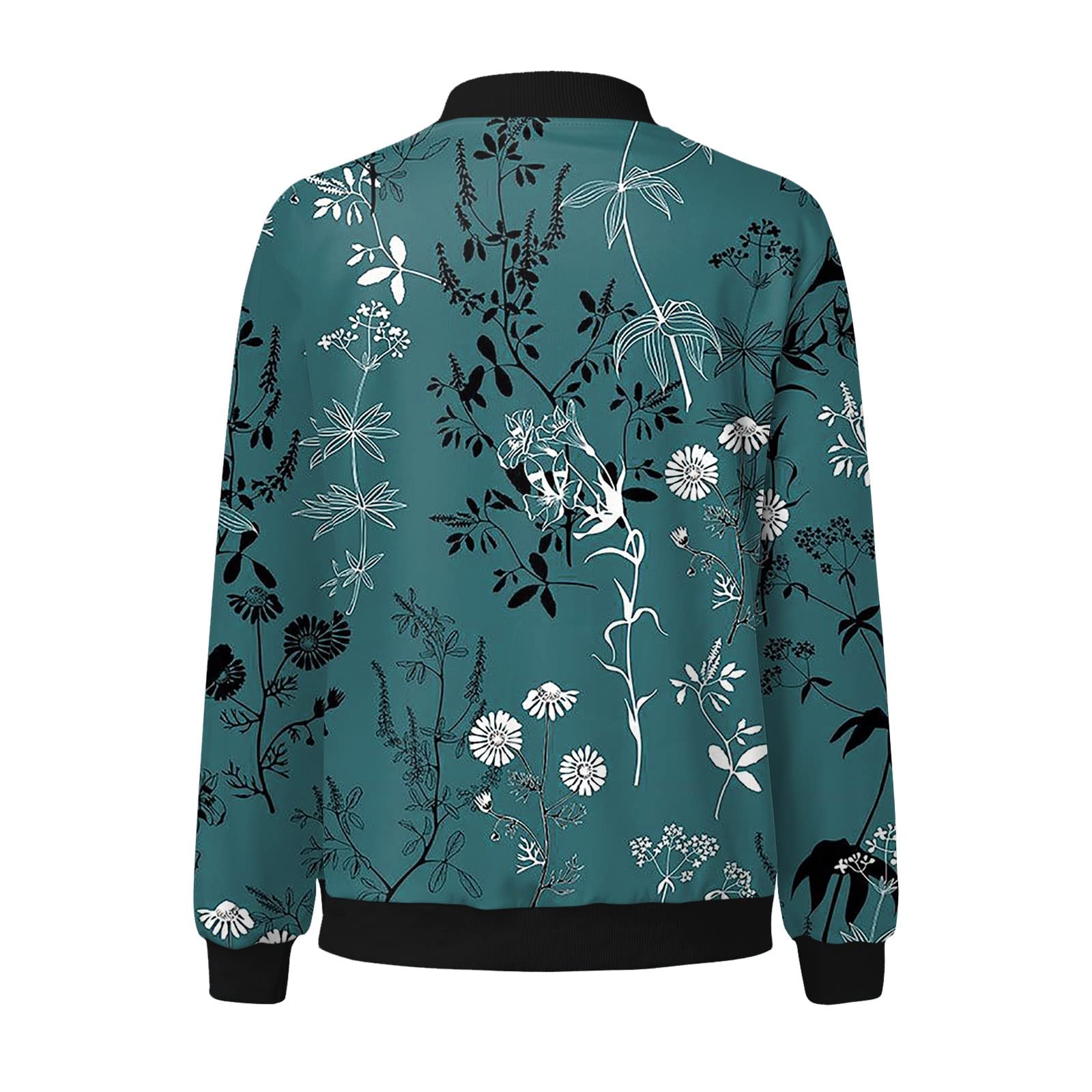 Blouson Bomber Femme Mode Manteau Slim Fit Biker Moto Zipper Court Fleur Imprimer Veste Chic Blouson Court S-XXL