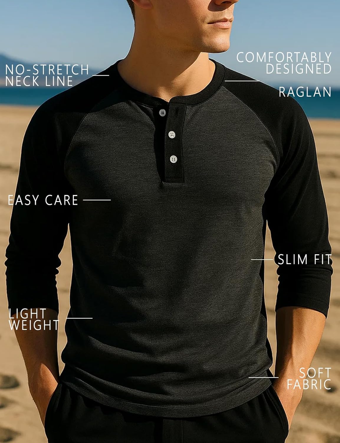 H2H Mens Casual Slim Fit T-Shirts Henley Shirts Raglan Long & 3/4 Sleeve Jersey Baseball T Shirts