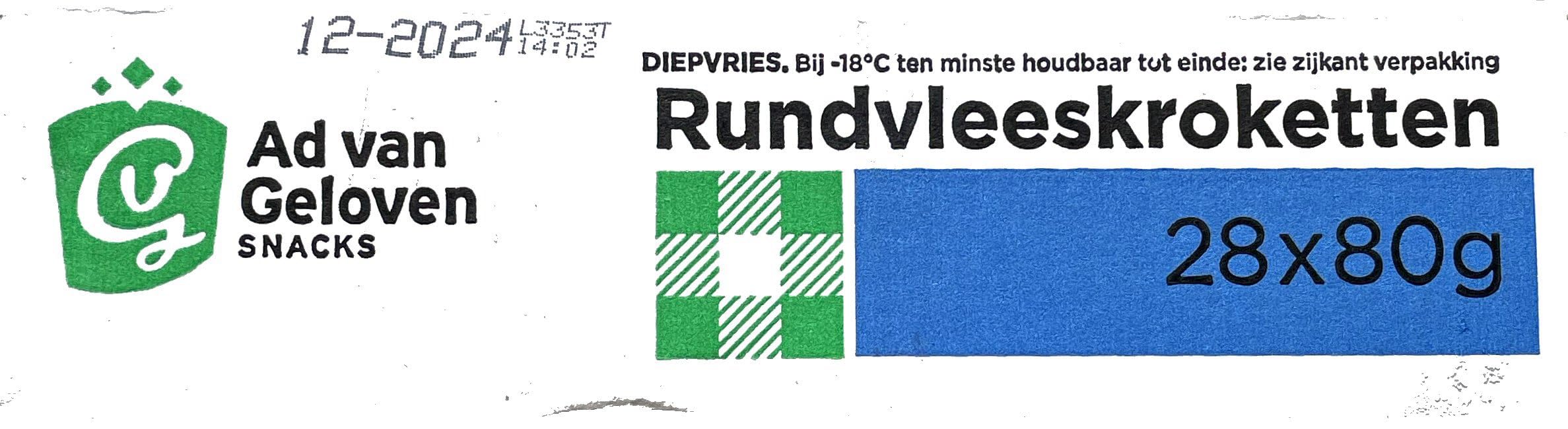 Ad van Geloven Rundvleeskroket 28 x 80g Rindfleischkroketten