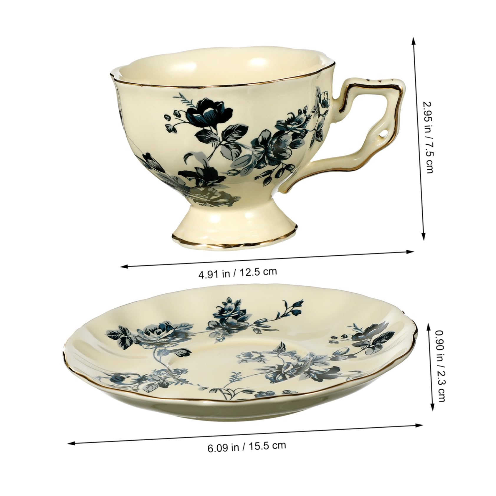 Gatuida Set Tazza e Piattino da Caffè in Ceramica Blu, Stile Europeo