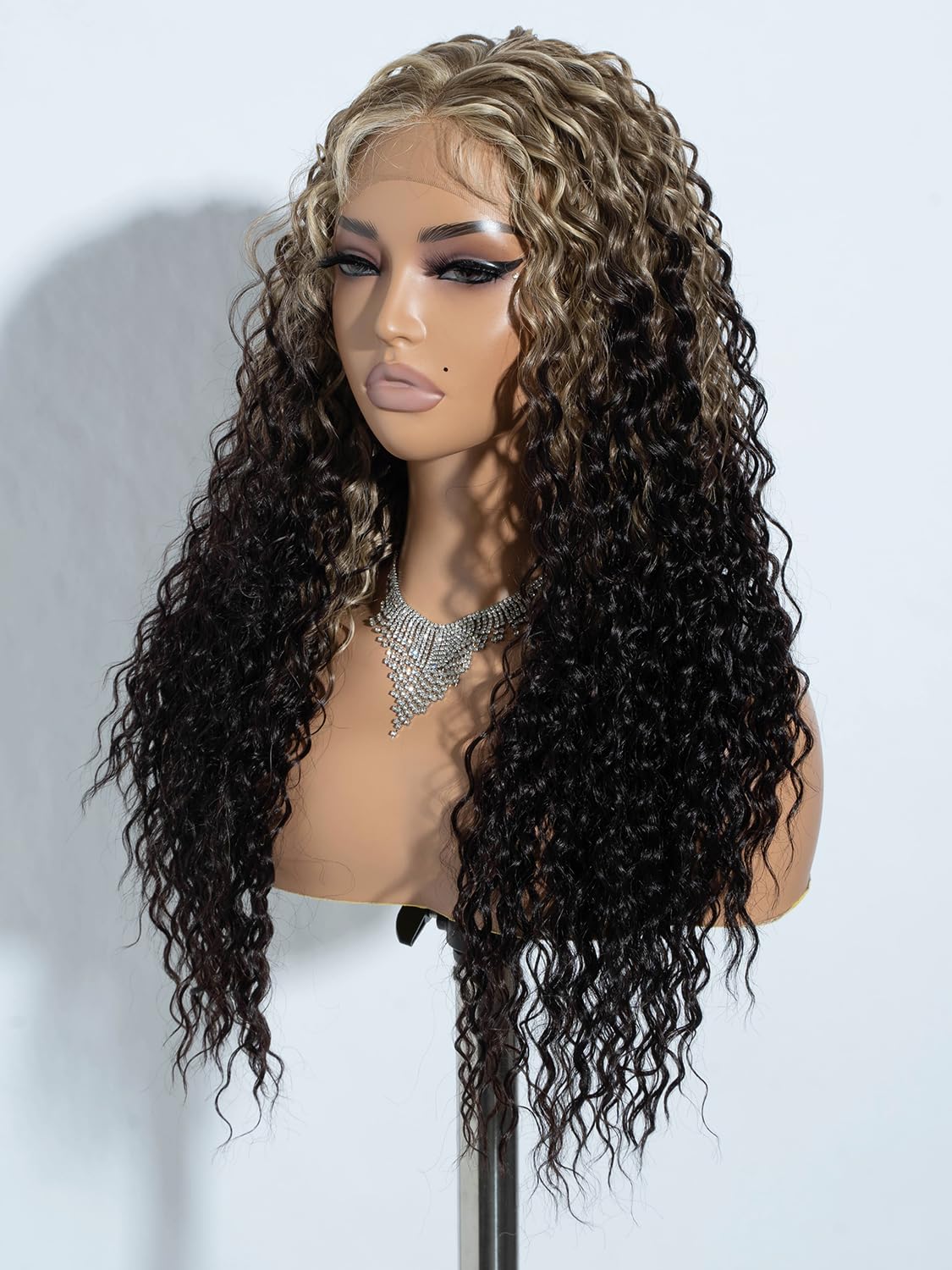 Joedir Ombre Curly Wigs Synthetic Lace Front Wig with Baby Hair 24 Inches Deep Curly Wigs for Women Daily Party - Image 3