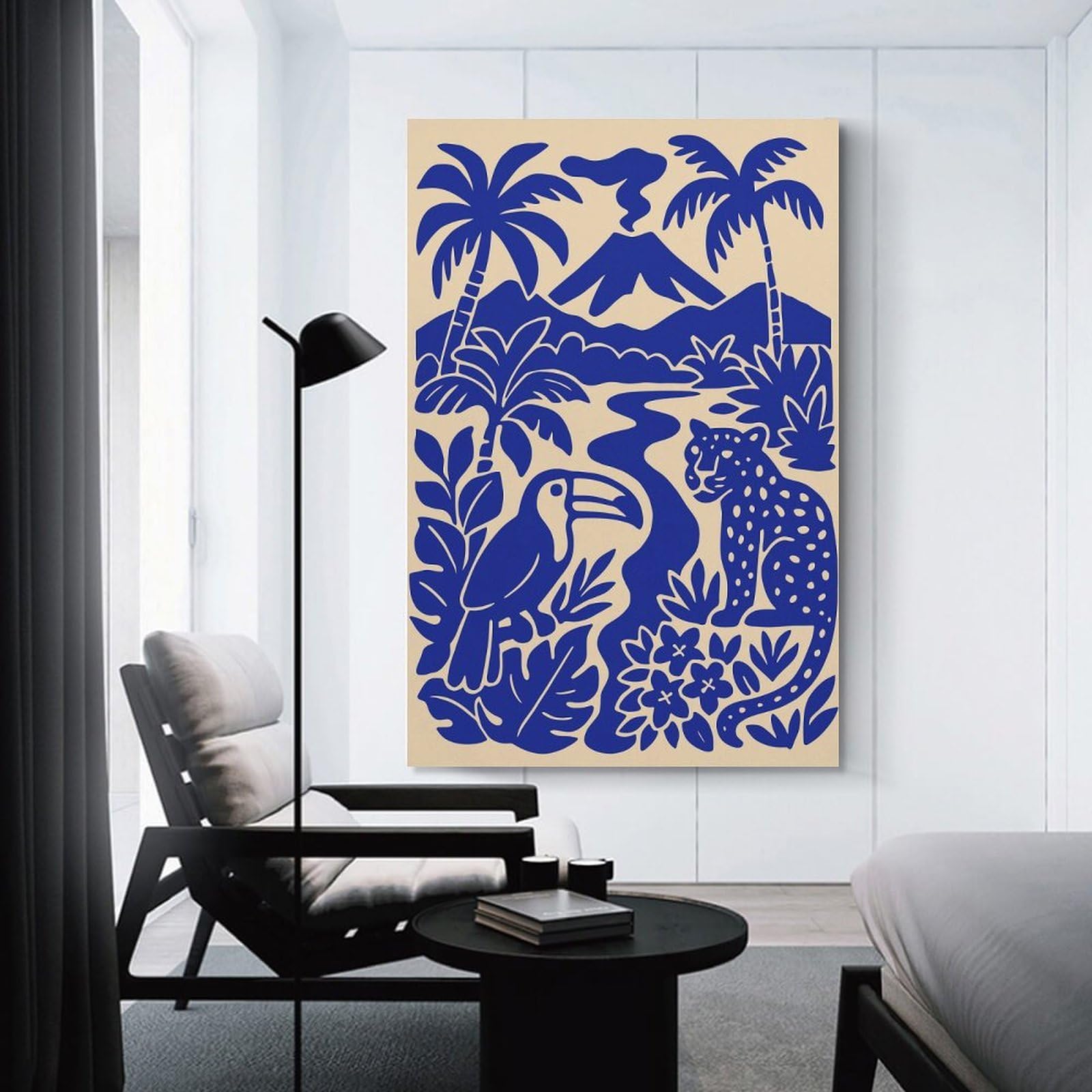 Junmoney Room Decor Wall Art Jungle Scene with Volcano And Animals, 24x36inch(60x90cm), for Wall Displays, Bedrooms Or Room Updates, A Versatile Canvas Print for Layering