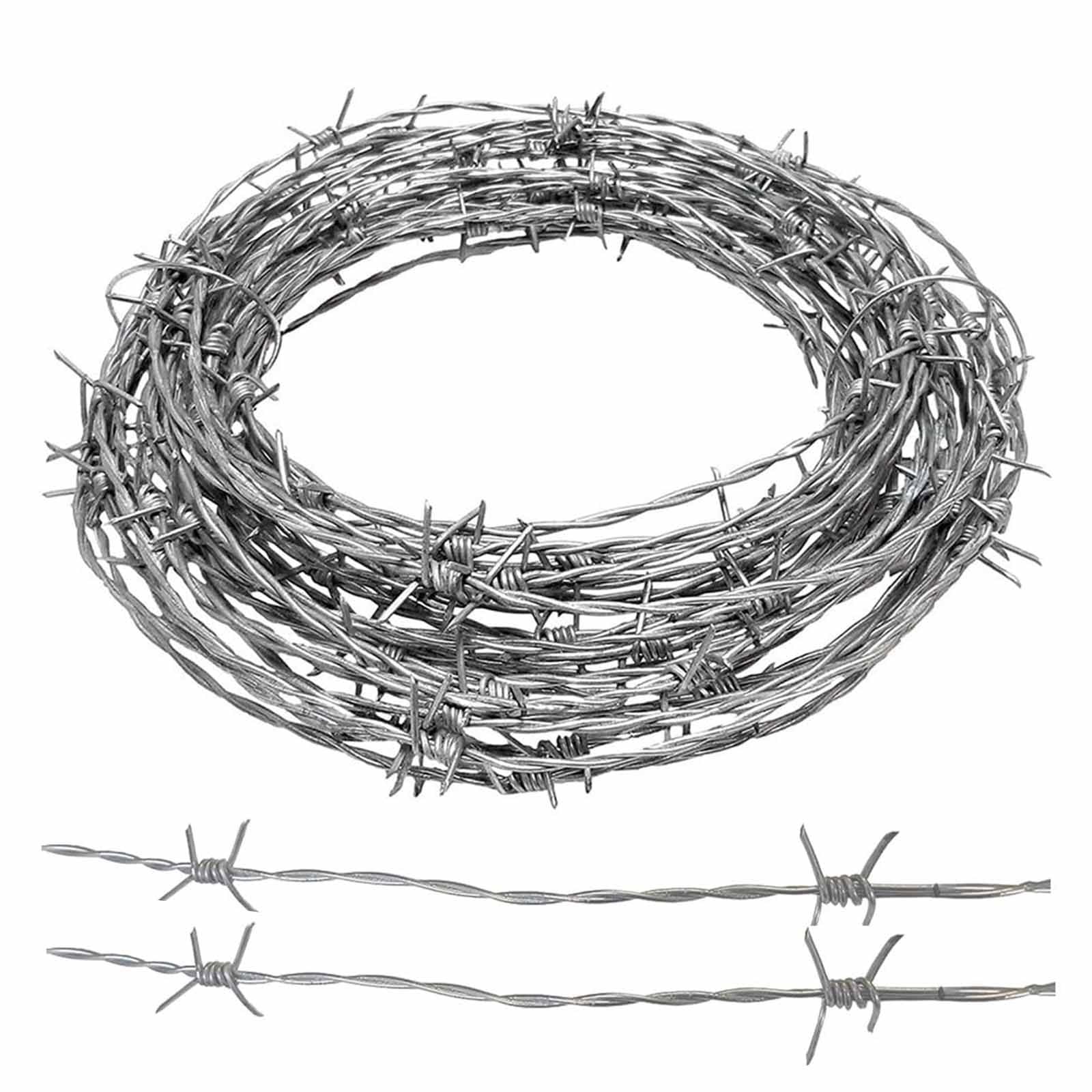 Rollo de Alambre de púas galvanizado en Caliente de 100 m y 4 Puntos para cercas, Ideal para Manualidades, Patios, Jardines y para disuadir Animales (10 m/32,8 pies).
