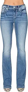 Miss Me レディース ミッドライズブーツカットジーンズ、フローラルパステルフルールデリス、ストレッチデニム