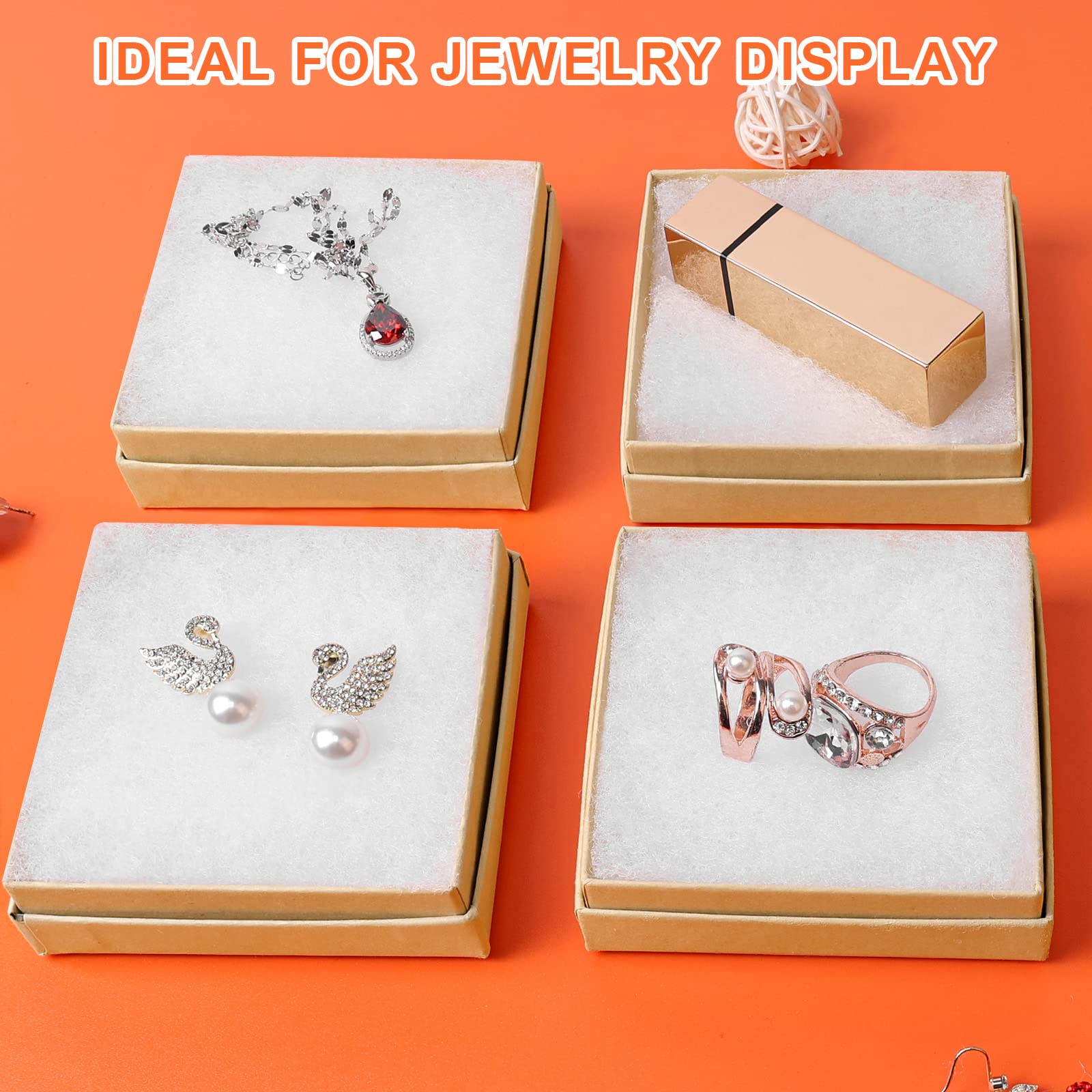 batifine Cardboard Jewelry Gift Boxes, 40 Pack 3.5x3.5x1 Inch, Bulk Cotton Filled Small Jewelry Boxes with Lids for Necklace Ring Bracelet Earring Display Box (Brown)