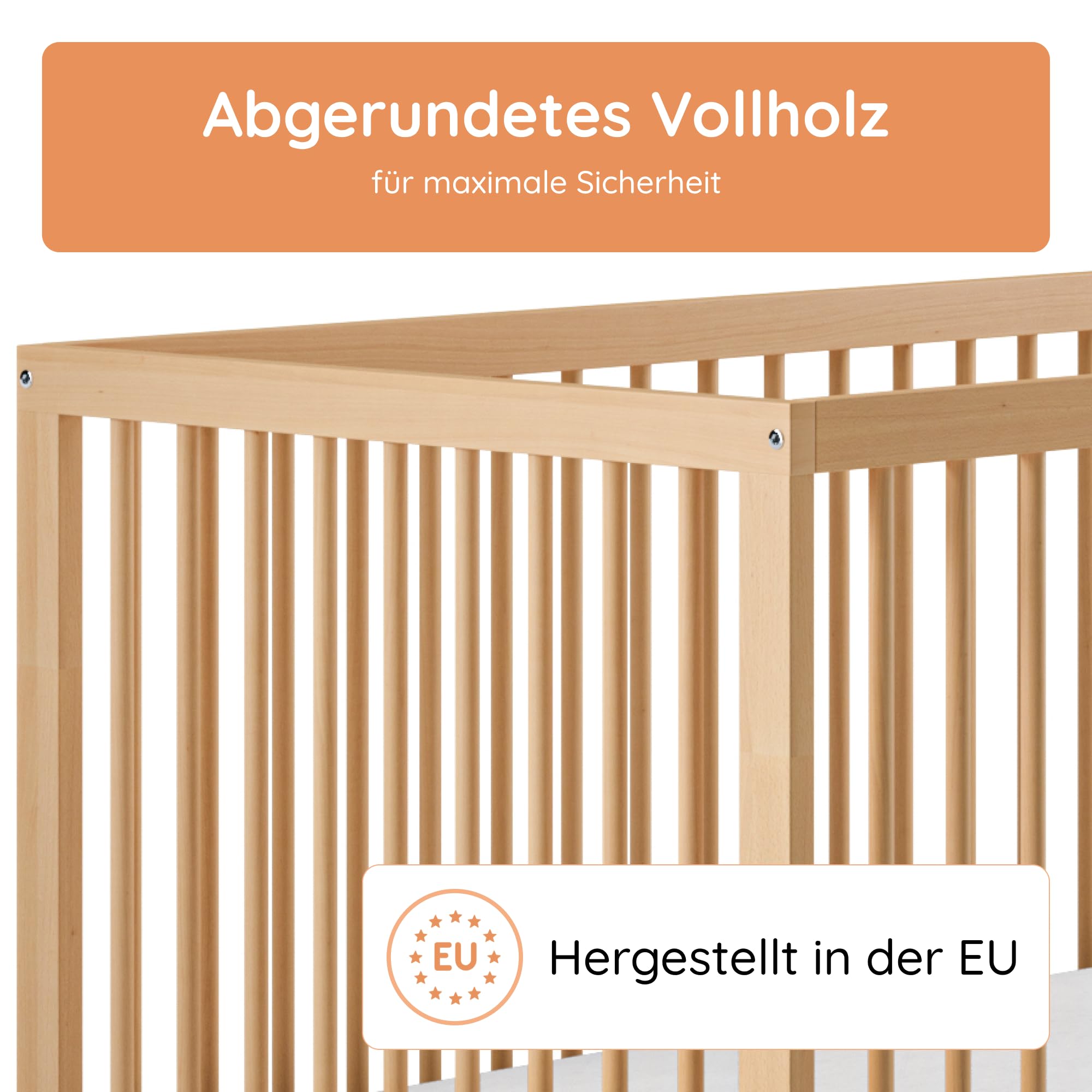 Kids Collective Babybett Kinderbett Gitterbett 60x120 & 70x140 cm mit Matratze höhenverstellbarer Lattenrost & herausnehmbare Sprossen stabiles Buchenholz | ab Geburt bis 3. Lebensjahr | Natur