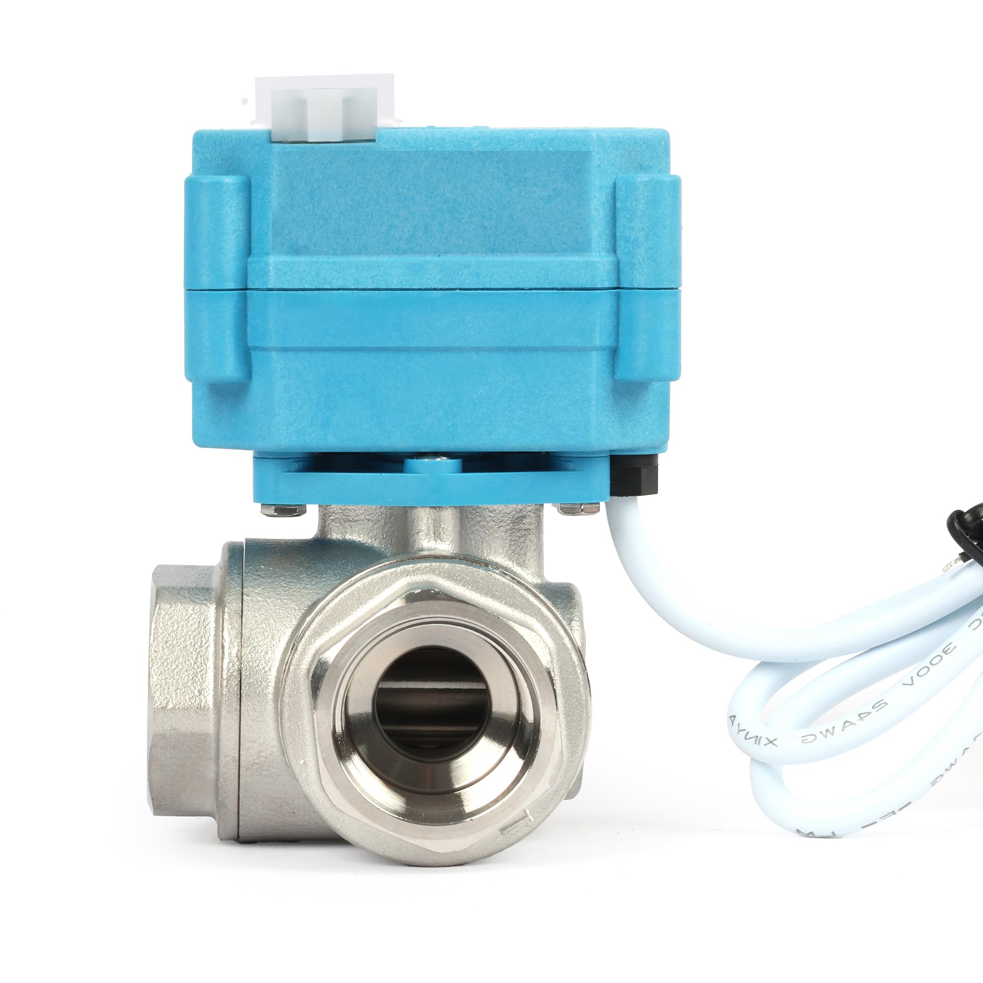 U.S. Solid Vanne 3 voies motorisée acier inoxydabl – 3/4", 110-230 V CA, type T, électrique de zone avec fonction manuelle, robinet d'arrêt d'eau, port standard