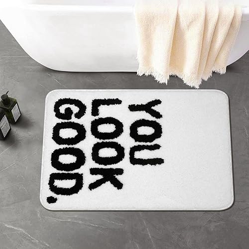 Miniatura 6 de Lukinbox Tapetes de baño de lujo, microfibra suave absorbente de agua, tapete de baño para baño, color blanco con texto en inglés You Look Good,
