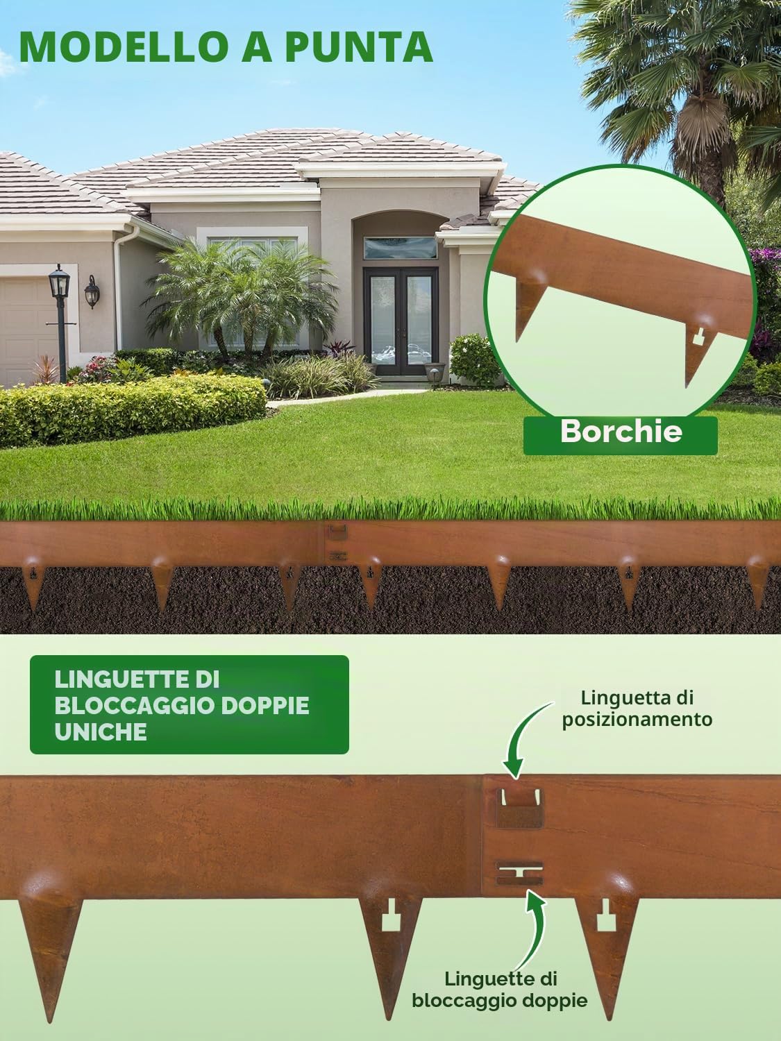 Bordura per Aiuola,10 Pezzi 107.5cm Bordo Aiuole Flessibile,Lunghezza Totale 10.75m,Alta 16.5cm Bordure Aiuole,Bordura Corten per Giardino, Prato, Aiuola, Cemento