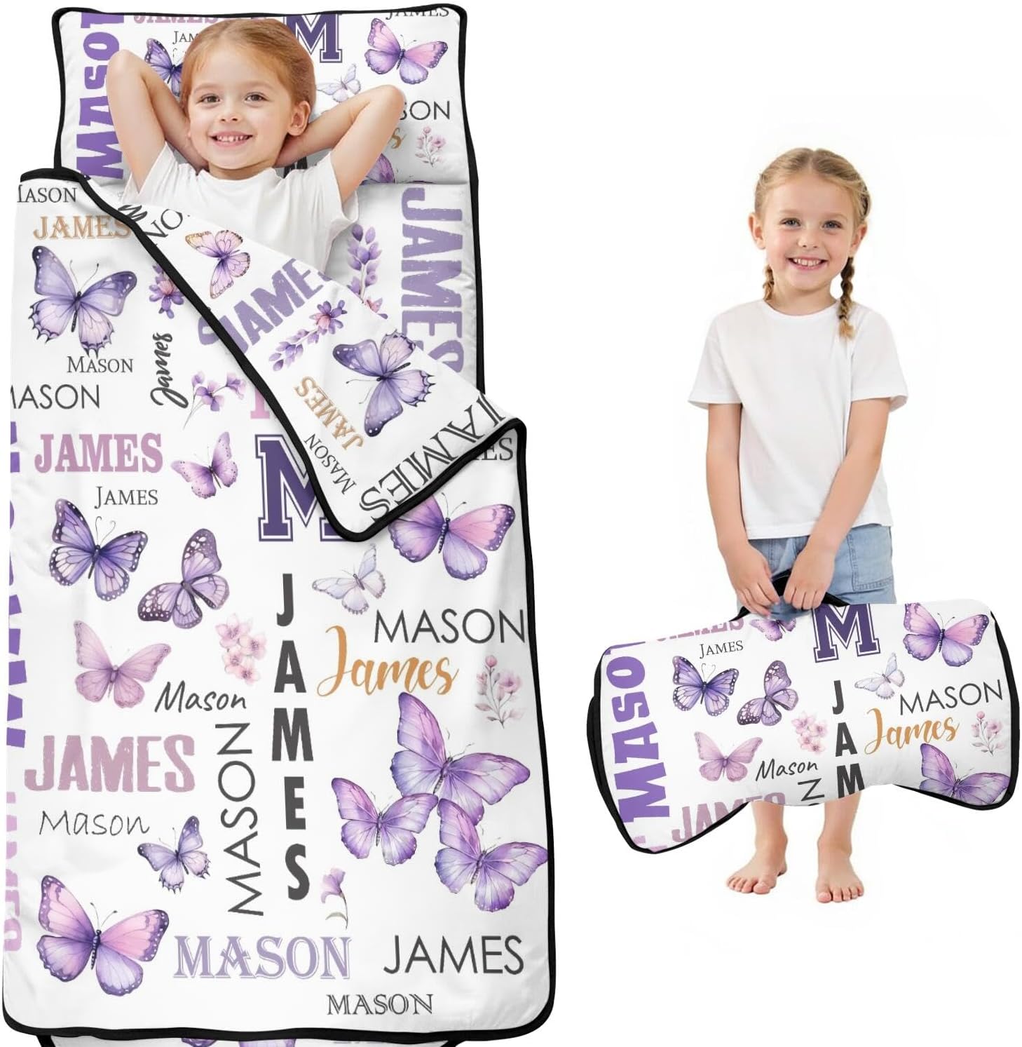 Personalized Toddler Nap Mat for Boys and Girls – Custom Monogram Name Sleeping Bag with Pillow and Blanket for Daycare, Preschool, and Kindergarten
