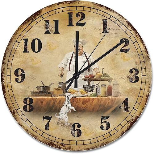 Miniatura 17 de ArogGeld Itanlian ChefRound - Reloj de pared para cocina, funciona con pilas, 12 pulgadas, silencioso, sin tictac, reloj colgante de granja, Estilo